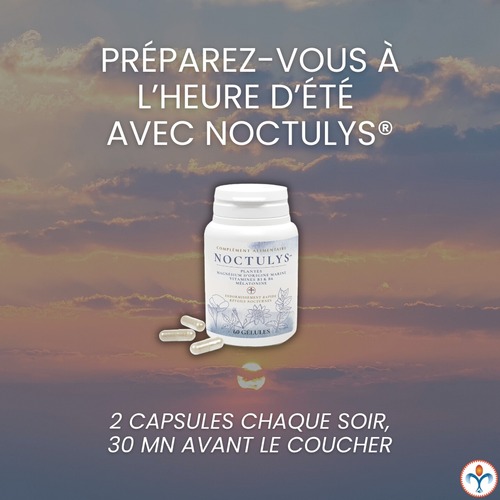 Préparez-vous au passage à l’heure d’été ce weekend avec NOCTULYS® ✨🌙

Le changement d’heure approche… et votre sommeil mérite toute votre attention 💙
Avec NOCTULYS®, profitez de :
✔️ Endormissement rapide
✔️ Moins de réveils nocturnes
✔️ Un sommeil réparateur
Une synergie de 7 actifs puissants : 4 plantes, Magnésium d’origine marine, Vitamines B3 & B6 et Mélatonine ✨

Voici notre conseil d’utilisation : 2 capsules chaque soir, 30 minutes avant le coucher.

Anticipez le changement d’heure et retrouvez des nuits sereines !

#Sommeil #Noctulys #HeureDEté #SommeilRéparateur #BienDormir #RoutineNuit