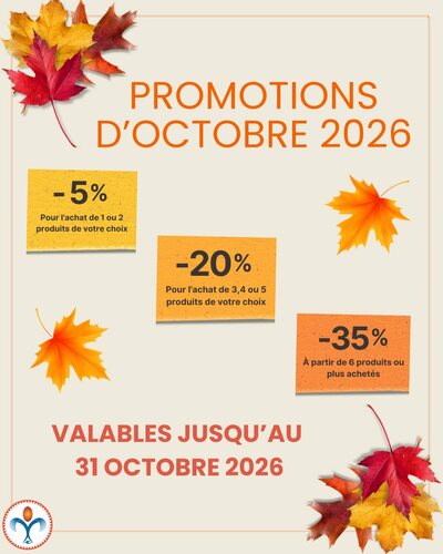 LES PROMOTIONS D’AUTOMNE SONT ARRIVÉES ! 🍂

Profitez de nos offres exceptionnelles tout au long du mois d’octobre pour faire le plein de vos produits Nutrilys préférés ! 💛

-5 % pour l’achat de 1 ou 2 produits
-20 % pour l’achat de 3, 4 ou 5 produits
-35 % à partir de 6 produits achetés

Une belle occasion de prendre soin de vous et de faire des économies !

Offres valables jusqu’au 31 octobre 2026

Découvrez nos produits et profitez-en dès maintenant ! 🧡

#Promotions #Octobre2026 #OffresAutomne #ComplémentsAlimentaires #SantéNaturelle